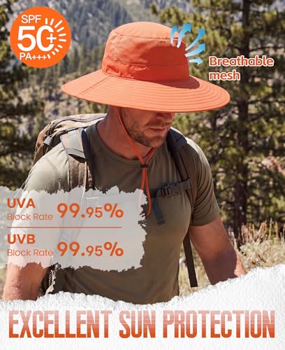 UPF50+ Mens Womens Sun Hat Wide Brim Fishing Hat Large Foldable Sun Protection Hat Beach Gardening Hat Orange