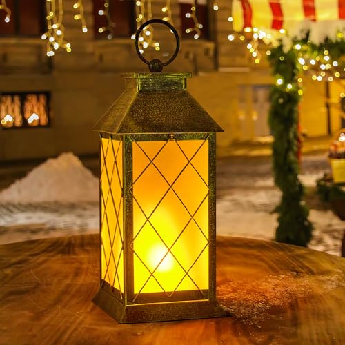 18" Solar Lanterns Outdoor Waterproof Flickering Flame Patina