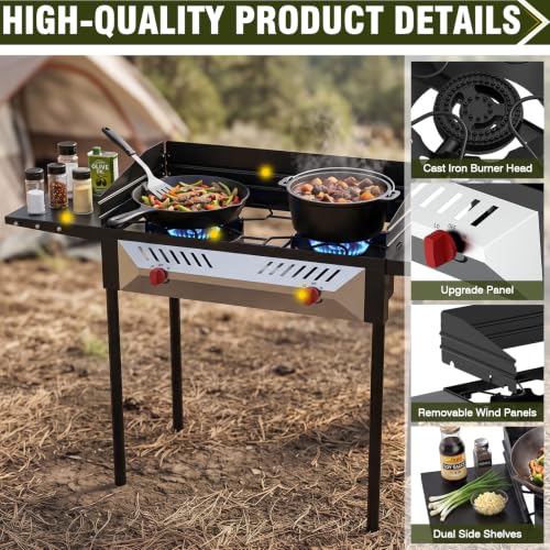 150000 BTU Dual Burner Camping Stove Portable Propane Wind Guard