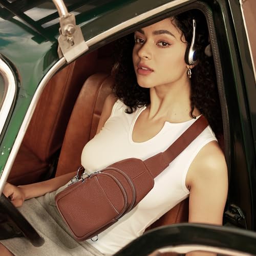 Brown Real Leather Small Crossbody Bags for Women Anti