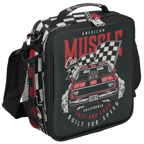 Racing Car Retro Kids Lunch Bag Insulated Lunch Box Mini Cooler Back to School Thermal Meal Tote Kit Bento Tote Bags Lunchbox for Boys Girls (Car Racing)