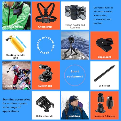 Upgrade Action Camera Accessories Kit Compatible with GoPro DJI Insta360