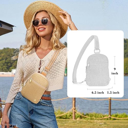 Faux Straw Crossbody Bags for Women Small RFID Summer Sling Bag