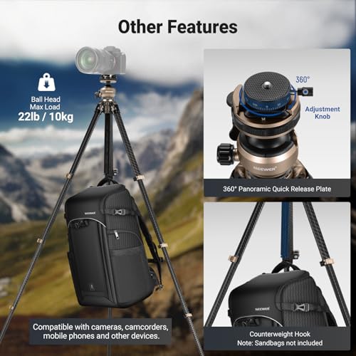 LITETRIP Carbon Fiber Travel Tripod with Pan Tilt Low Profile Ball Head