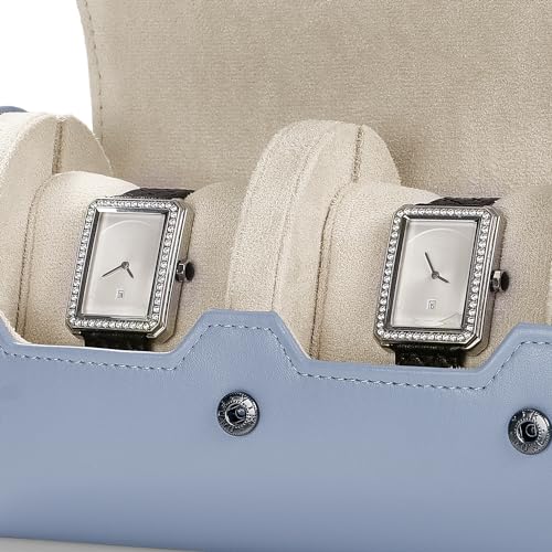 2 Slot Leather Watch Organizer Case Light Blue