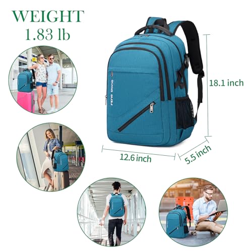 17.3 inch Large Laptop Backpack Durable Waterproof Travel College Backpack Bookbag for Men & Women Business Backpack with USB Charging Port and Headset Port Light Teal