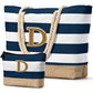 Beach Bag Initial Beach Tote with Makeup Bag for Travel Work Storage Personalized Birthday Gifts for Women Her