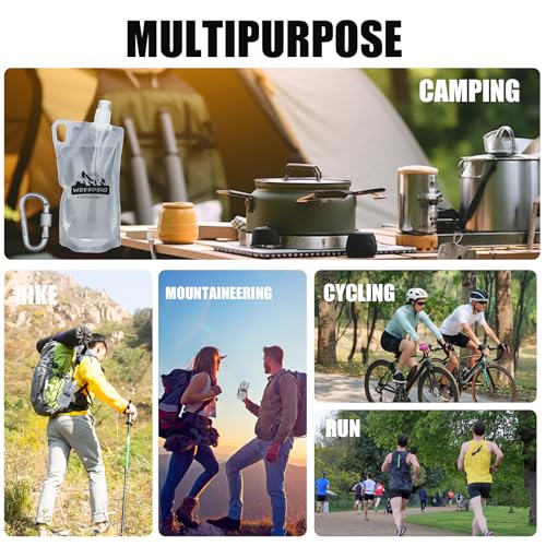 2 Pack 1L Hiking Collapsible Water Bottles with Mountaineering Buckle (2 Count)