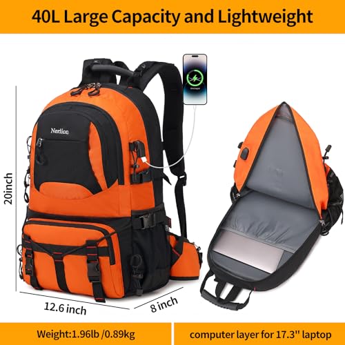 Nerlion 40L Hiking Backpack Travel Backpack for Men Women Camping Waterproof Outdoor Hiking Daypack Lightweight Backpack