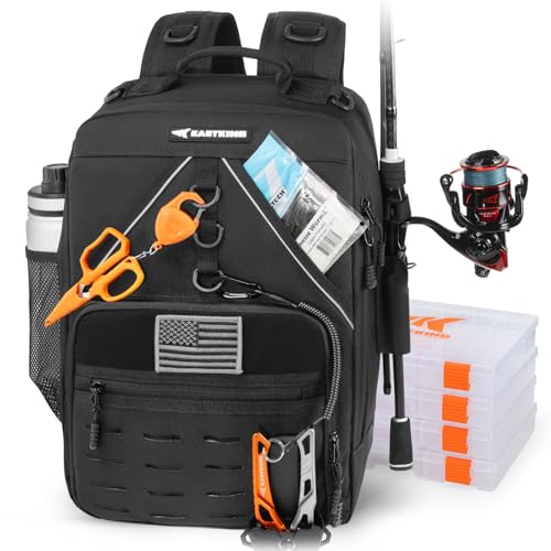 KarryAll Fishing Backpack with Rod Holder 4 Tackle Boxes