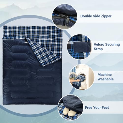 Double Sleeping Bag for Adults Machine Washable 2 Person Camping Sleeping Bag Queen Size Waterproof with Compression Sack for Cold Weather 3 (2 Count)