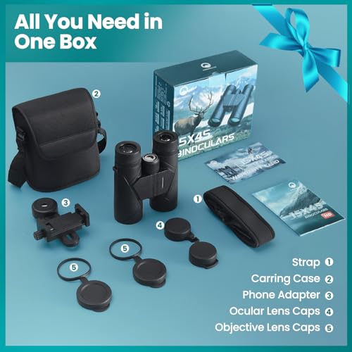 15X45 Professional HD Binoculars for Adults High Powered with Phone Adapter