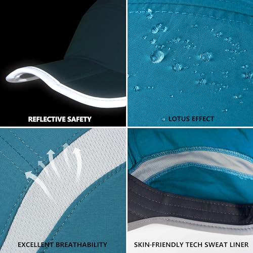 Baseball Cap Nylon Running Cap Outdoor Sports Hat for Men Women Adjustable Quick Drying Reflective Foldable UPF50+ Breath Mesh Water Repellency Race Performance Lightweight Peacock Blue