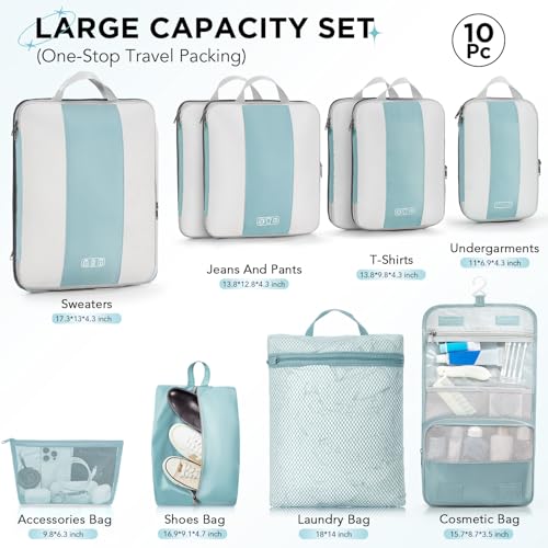 10 Set Compression Packing Cubes for Travel Essentials (10 Count)