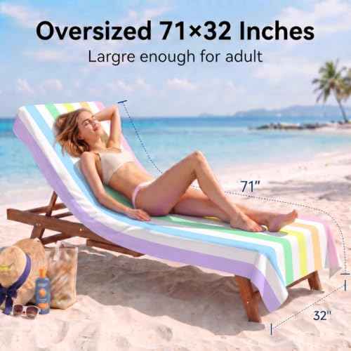 2 Pack Microfiber Beach Towel Oversized 71x32 Colorful Blue Striped (2 Count)