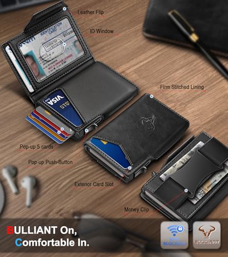 Men Slim Leather Wallet Metal Case Money Clip