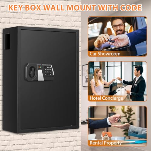 200 Keys Heavy Duty Fireproof Key Lock Box Wall Mount with Code&Hook Plates