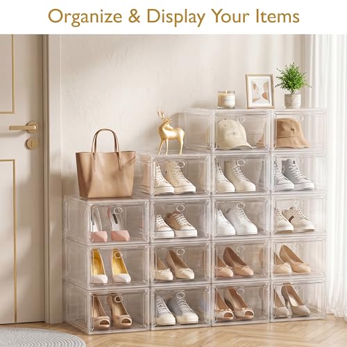 Sturdy Clear Shoe Organizer with Magnetic Door (6 Count)