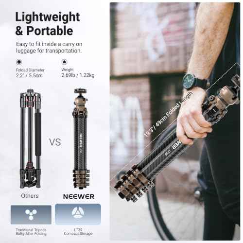 LITETRIP Carbon Fiber Travel Tripod with Pan Tilt Low Profile Ball Head