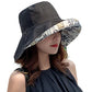 Women Floral Reversible Wide Brim Sun Hats Summer UV Protection Hiking Fishing Hat Wired Edge Beach Garden Lawn Work Cap Chin Strap