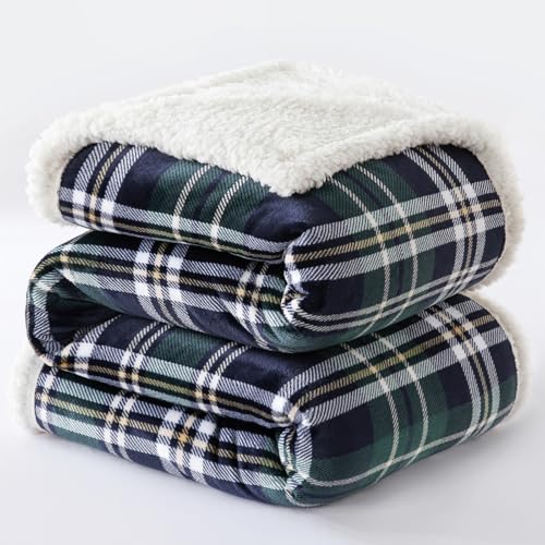 Sherpa Fleece Throw Blanket 60" x 80" Reversible Plush Fluffy Large Big Blanket Lattice Flannel Blankets for All Season Use