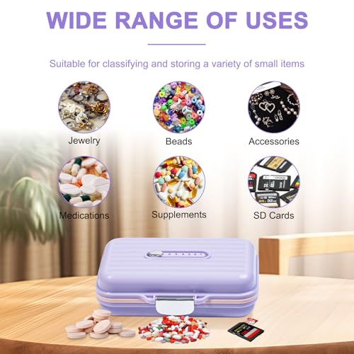 Travel Pill Organizer Box with Medicine Labels Purple