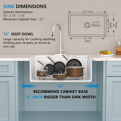 30"x18" White Undermount Kitchen Sink
