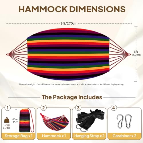 Cotton Camping Hammock Portable with Tree Straps Holds 660lbs