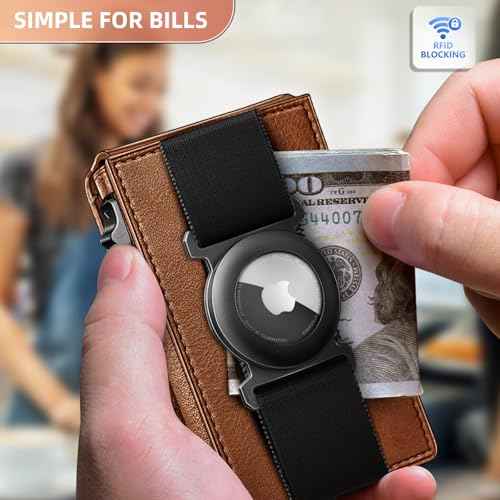 Men Airtag Leather Wallet Metal Case Money Clip