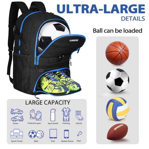 Soccer Backpack Bag with Ball Holder Ventilated Shoe Compartment Large Capacity Sports Gear Bag for Basketball Volleyball Gym