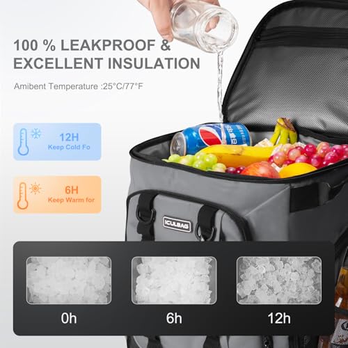 Cooler Bags Insulated Lunch Bags for Women Men 18hour 36cans Cooling for Camping Beach Picnic Travel Waterproof Backpack Cooles Insulated Leak Proof Gray 30L (36 Count)
