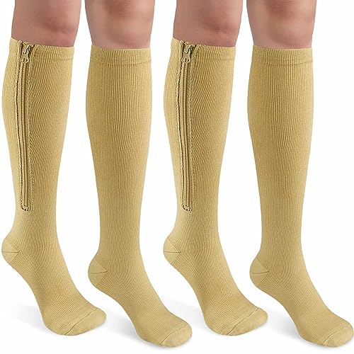 2 Pairs Zipper Compression Socks for Women & Men