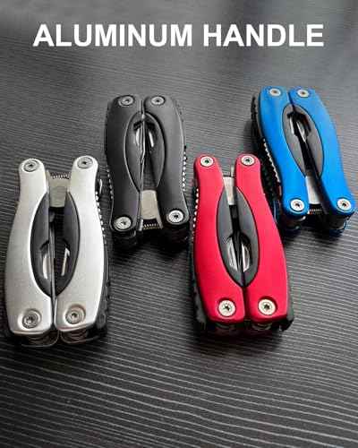 11-in-1 Multitool Pliers - Stainless Steel Pocket Knife with Pliers, Screwdriver & Bottle Opener - Aluminum Handle EDC Knives for Survival, Camping, Hunting, Hiking - Gift for Men Women (Red)