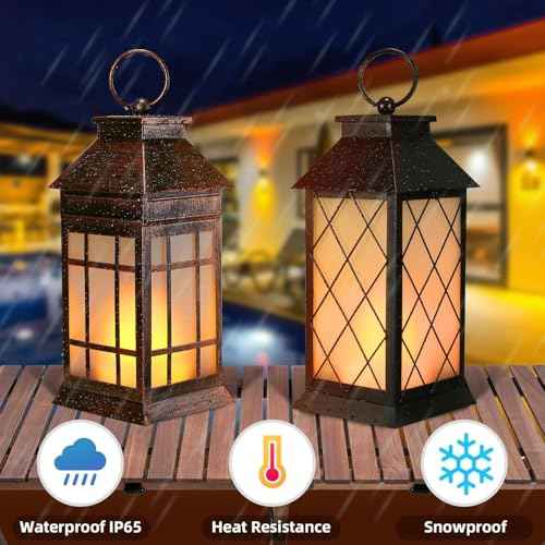 18" Solar Lanterns Outdoor Waterproof Flickering Flame Copper