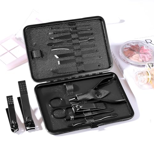 Manicure Pedicure Kit Nail Clippers Set Fingernails & Toenails Vibrissac Scissor 5 Pieces Best Care Tools for Man & Women with Travel Case
