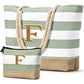Beach Bag Initial Beach Tote with Makeup Bag for Travel
