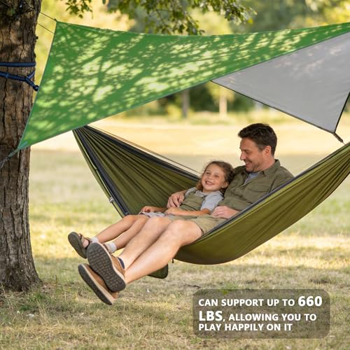 Camping Hammock with Rain Fly Tarp Mosquito Net Heavy Duty Tree Straps Portable Double Parachute Hammocks Tent Waterproof Rainfly Set