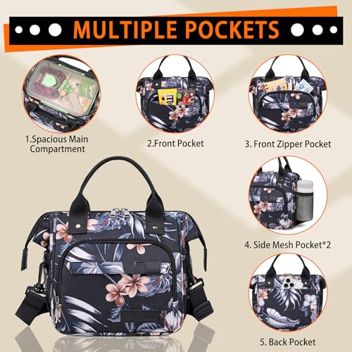 Hibiscus Small Lunch Bag Lightweight Insulated Lunch Box for Women Work Portable Soft Cooler for Picnic Travel Road Trips