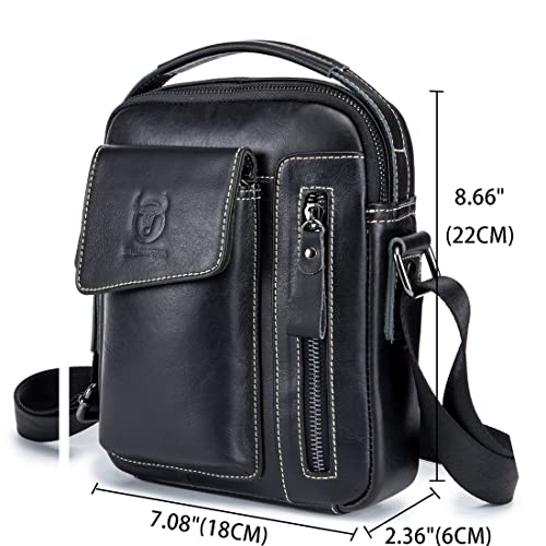Genuine Leather Shoulder Bag Small Men Messenger Pack Handbag Sling Crossbody Bag Man Purse for Business Work Everyday Outdoor Travel Black