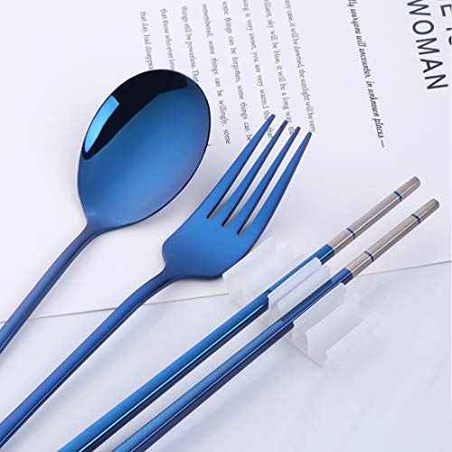 3 PCS Stainless Steel Travel Camping Flatware Set Fork Spoon Chopsticks with Portable Case