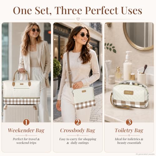 Weekender Bag for Women 21.5" Travel Duffel Large Carry On Bag 3PCS (3 Count)