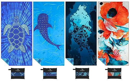 4 Pack Microfiber Beach Towel Oversized 71x32 Colorful Print Bulk (4 Count)
