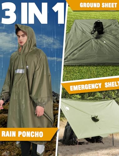 Hooded Rain Poncho for Adult Waterproof Lightweight Raincoat