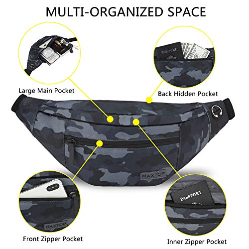 Small Camo Black Crossbody Bag Shoulder Fanny Pack with 4