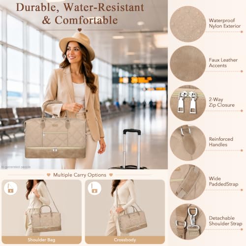 Weekender Bag for Women 21.5" Travel Duffel Large Carry On Bag 3PCS (3 Count)