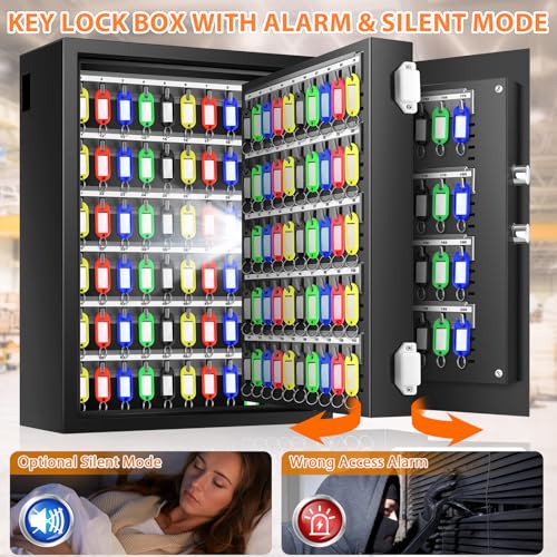 200 Keys Heavy Duty Fireproof Key Lock Box Wall Mount with Code&Hook Plates