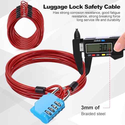 12 Pack Security Cable Luggage Lock with Loops 7 ft 3mm Braided Steel Coated Bike Cable Wire Double Loop Anti Theft Safety for U Lock (12 Count)