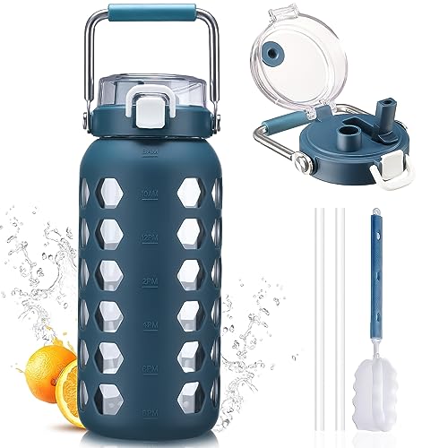 64oz Glass Water Bottle with Straw and Lid