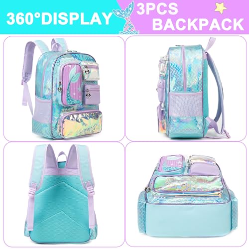 Cute Mermaid Kid’s Luggage Set 5 Piece Suitcase Set 16’’ Hardside Luggage with Spinner Wheels Girls Carry on Toddler Luggage Travel Rolling Suitcase Airline Approved (5 Count)