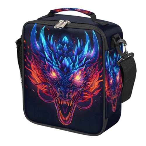Animal Dragon Kids Lunch Box for Girls Boys Reusable Insulated Lunch Bag for Kids Toddler Thermal Cooler Spacious Lunchbox with Shoulder Strap Lunchbag for School Work Picnic (print 13)